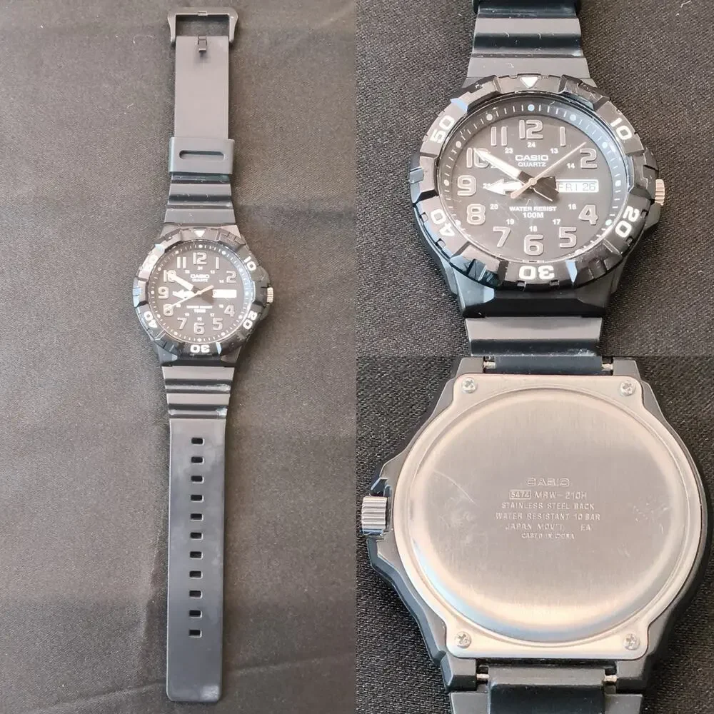 Casio Quartz Men's Watch Water Resistant 100M Black Easy Read Dial #W5371